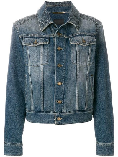 Saint Laurent Embellished Button Jacket In Blue