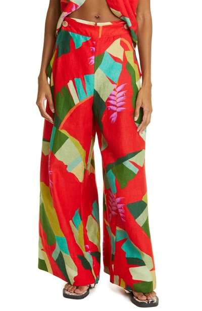 Farm Rio Wide-leg Pants In Heliconia Red