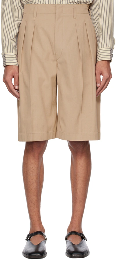Lemaire Pleated Bermuda Shorts In Beige