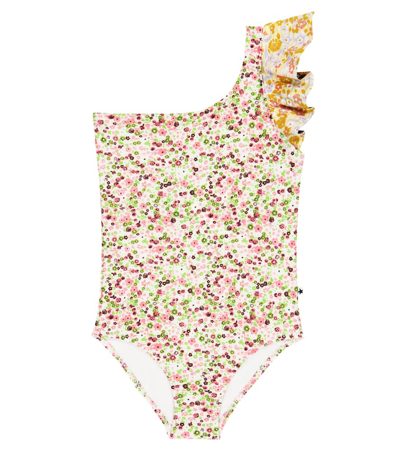 Molo Kids' Nitt Floral One-shoulder Swimsuit In Meadow Petit