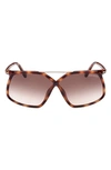 Tom Ford Meryl Oversized Round Injection Sunglasses In Shiny Havana Rose Gold/ Brown