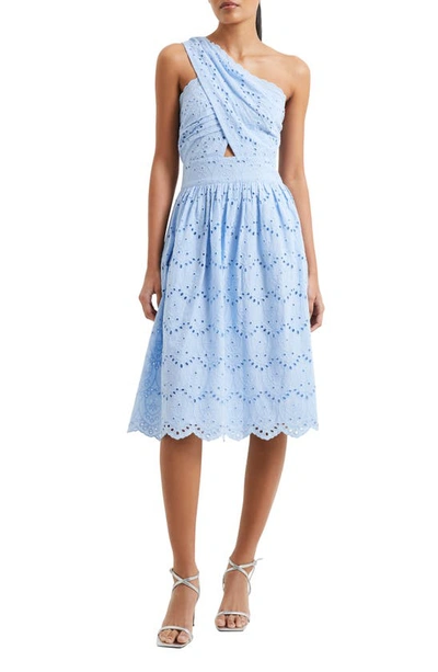 French Connection Frenh Connection Appelona Cotton One Shoulder Eyelet Dress In Blue