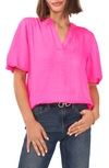 Vince Camuto Quarter Puff Sleeve Top In Hot Pink