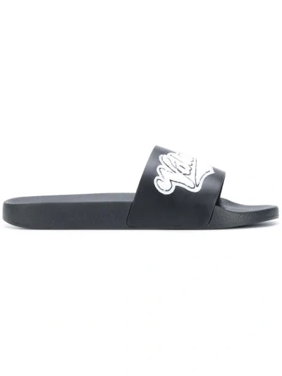 Valentino Garavani Embroidered Logo Sliders In Black