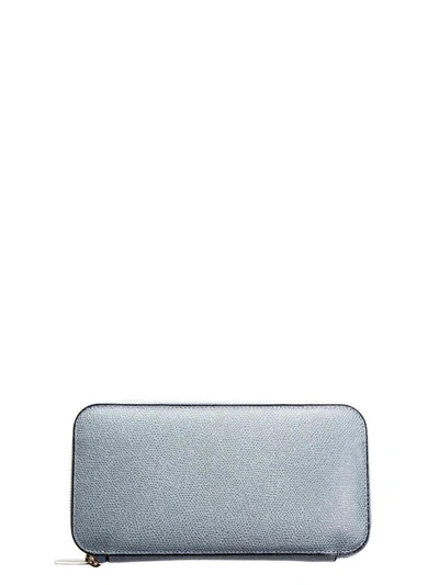 Valextra Grey Powder Leather Zip Around Wallet