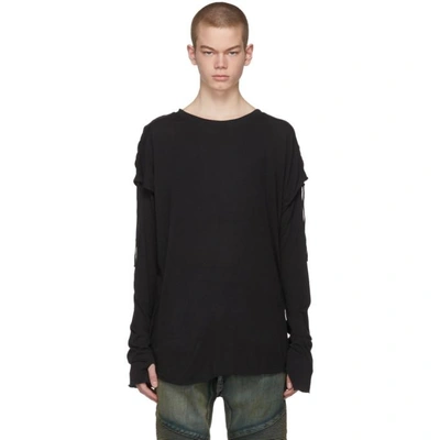 Balmain Black Long Sleeve Faux Double T-shirt In Noir 176