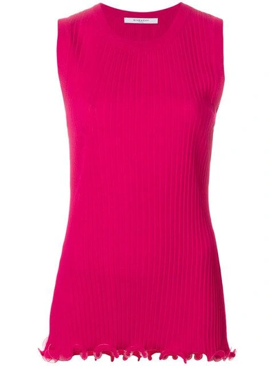 Givenchy Ribbed Ruffle Trim Top In Pink