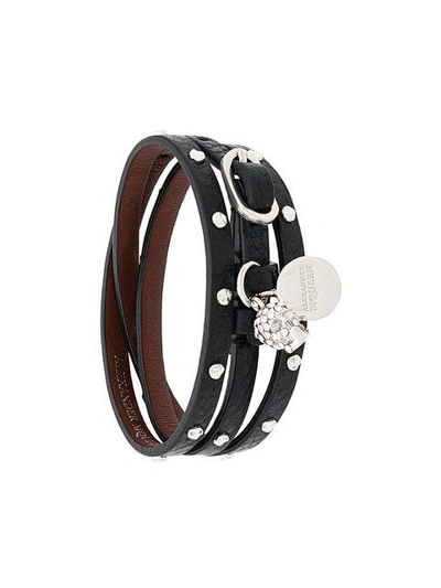 Alexander Mcqueen Triple Wrap Studded Skull Bracelet In Black