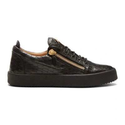 Giuseppe Zanotti May London Croc-Embossed Sneaker 関税送料込 Giuseppe Zanotti Black Croc May London Sneakers In Zayn Nero