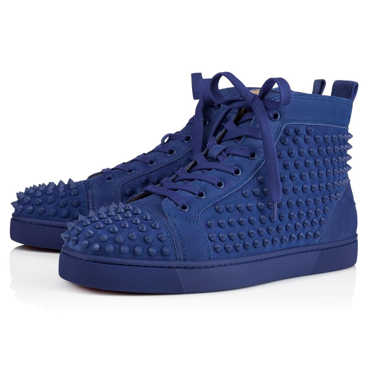Christian Louboutin Louis Flat Veau Velours/spikes In Azzurro ... Christian Louboutin Louis Flat Veau Velours/spikes In Azzurro ...