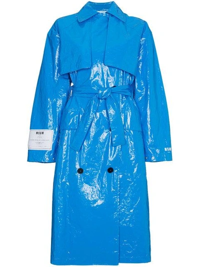 Msgm Oversized Pvc Trench Coat In Blue