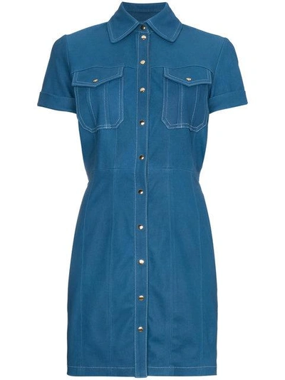 Skiim Leather Button Down Mini Dress - Blue