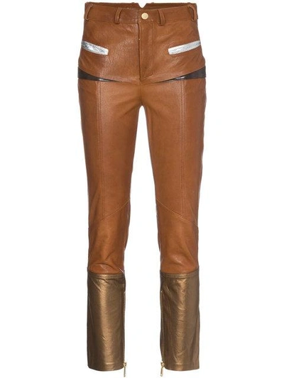 Skiim Leather Trousers With Zip Detail In Brown