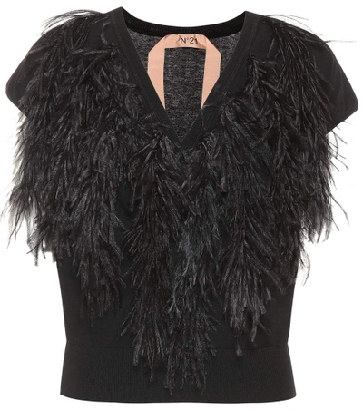 N°21 Ostrich Feather-trimmed Sweater In Black