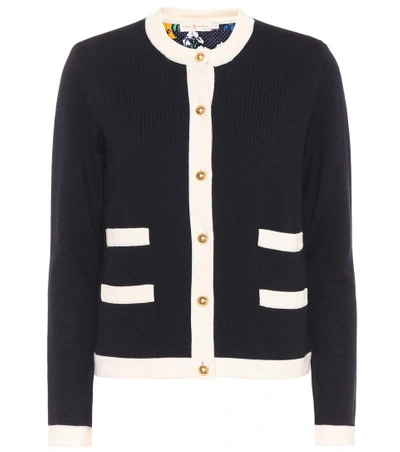 Tory Burch Kenra Wool Cardigan In Blue