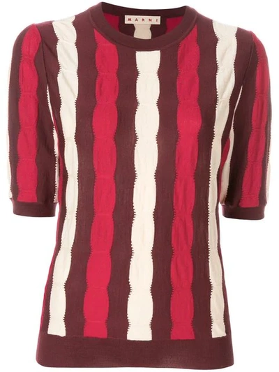 Marni Striped Knit Short Sleeve Sweater In Red