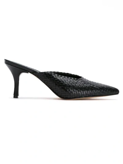Sarah Chofakian Leather Woven Mules In Black