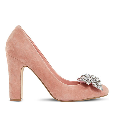 Dune Bambi Embellished Suede Heeled Courts In Pink-suede | ModeSens