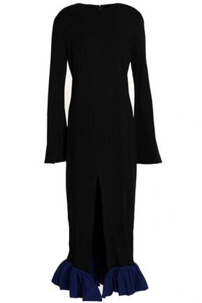 Ellery Woman Ruffle-trimmed Ribbed-knit Midi Dress Black