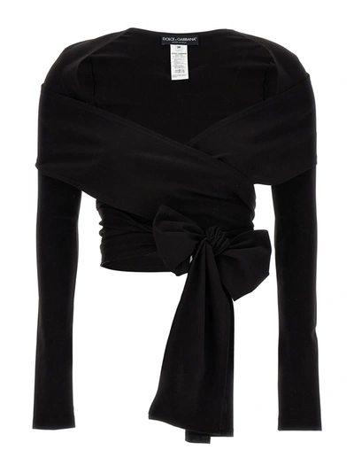 Dolce & Gabbana Wrap Crop Top With Criss Cross Design In Black