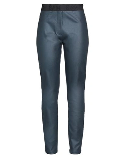 8pm Woman Pants Slate Blue Size L Polyurethane, Viscose, Polyamide, Elastane, Polyester In Blue