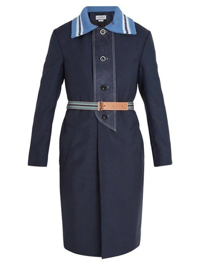 Loewe Point-collar Belted Wool Coat In Navy
