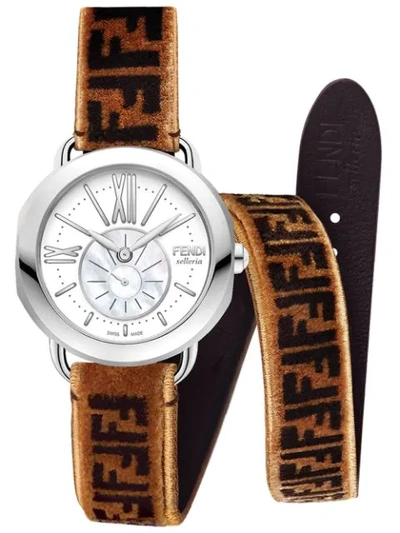 Fendi Selleria Leather Band Watch, 36mm In Black/ White/ Silver