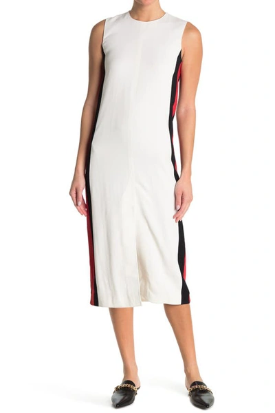 Burberry Selene Sleeveless Side-striped Midi Dress In Off White