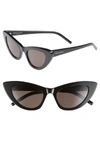 Saint Laurent Lily Cat-eye Acetate Sunglasses, Black In Black/gray