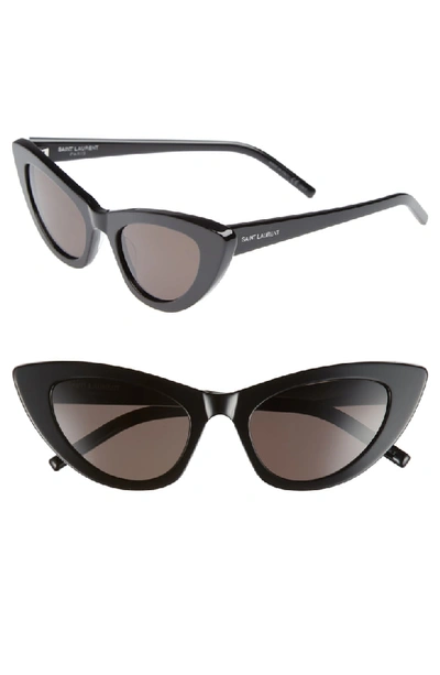 Saint Laurent Lily Cat-eye Acetate Sunglasses, Black In Black/gray