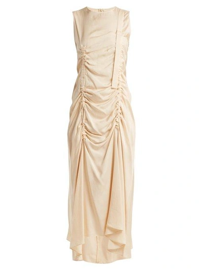 Joseph Adjustable-buckle Ruched Silk-blend Dress In Cream