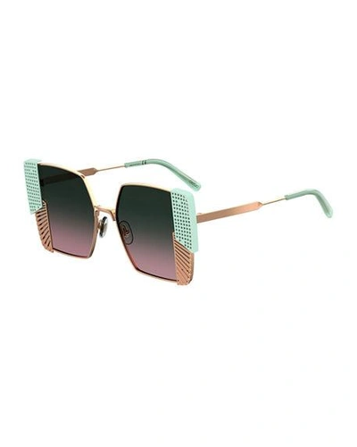 Oxydo Square Grated & Perforated Metal Sunglasses In Bronze