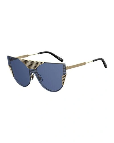 Oxydo Grated Metal Monochromatic Shield Sunglasses In Gold