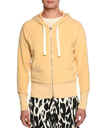 Tom Ford Terry Cloth Zip-front Hoodie In Light Yellow