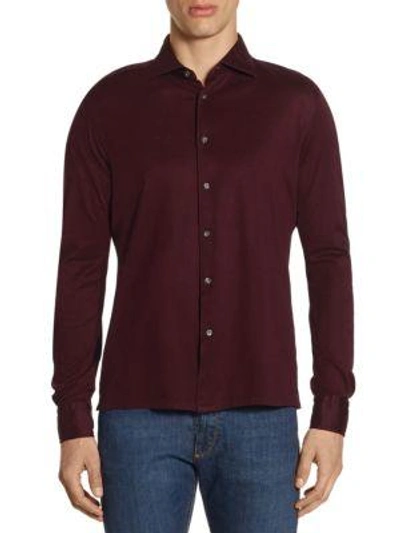 Luciano Barbera Long Sleeve Cotton Button Down Shirt In Dark Red