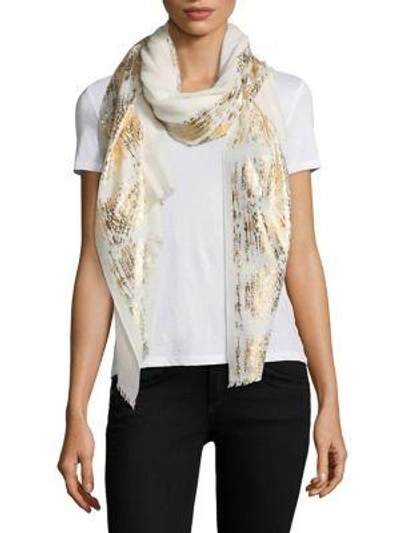 Bajra Metallic-trim Wool & Silk Scarf In White Gold