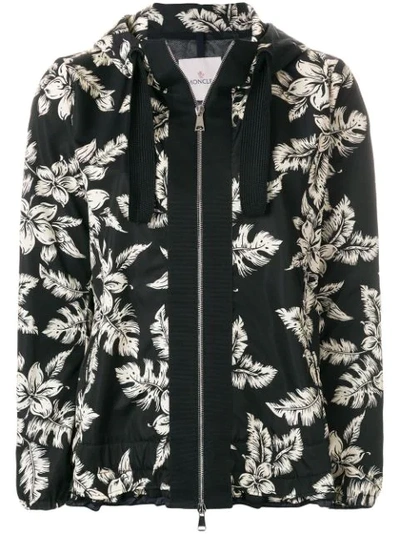 Moncler Hooded Grosgrain-trimmed Printed Shell Jacket In Black