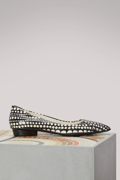 Sartore Leather Polka Dot Ballet Flats In Bianco