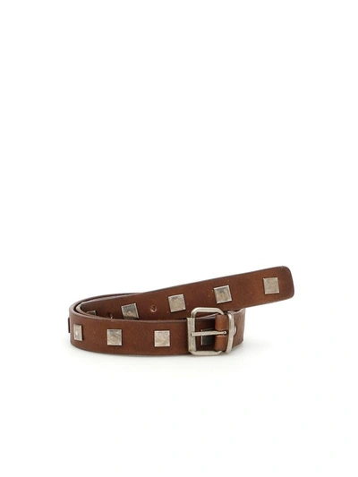 Massimo Alba Studded Leather Mike Belt In Moro|marrone