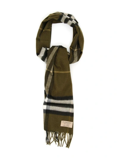Burberry Giant Check Scarf In Olive Greenbianco