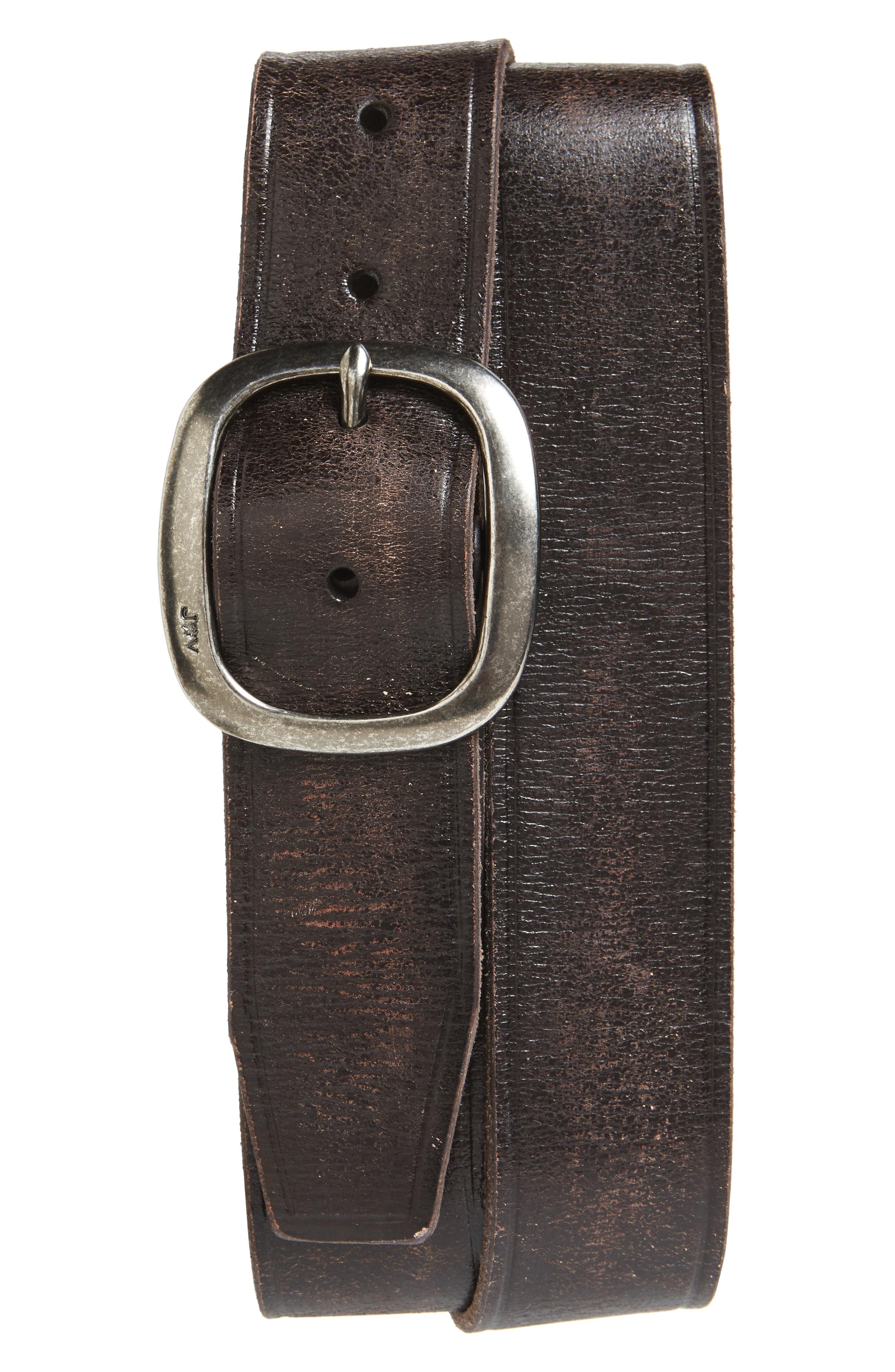 John Varvatos Distressed Leather Belt With Round Buckle In Dark Brown