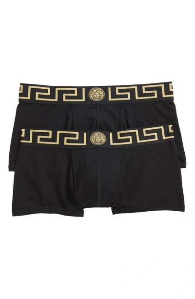 Versace Men's Greek Key Low-rise Trunks In Black/ Gold