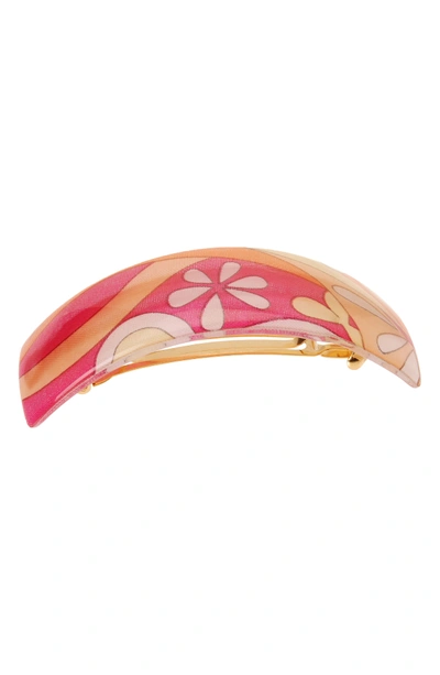 France Luxe 'volume' Rectangle Barrette In Mod Swirls Pink/ Orange