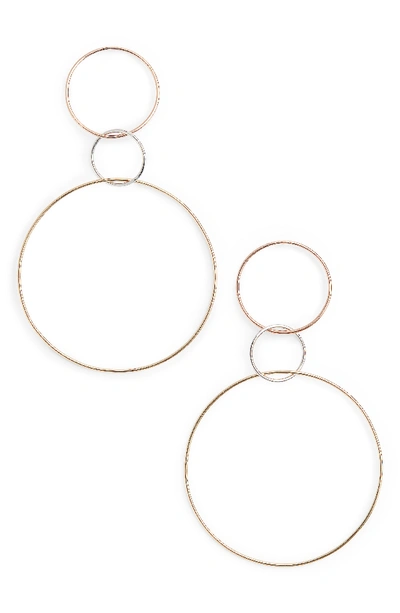 Lana Jewelry Tri-tone Three Hoop Wire Drop Earrings In Three Tone Mix