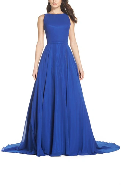 Mac Duggal Plunge Back Ball Gown In Royal