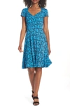 Leota Print Jersey Fit & Flare Dress In Forge Blithe Blue