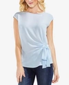 Vince Camuto Side Tie Mixed Media Top In Chalk Blue