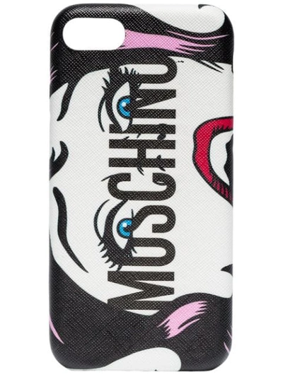 Moschino Logo Print Iphone 8 Case In Bianco/rosa/nero