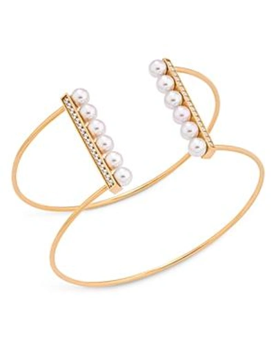 Majorica Sterling Silver Imitation Pearl & Cubic Zirconia Wire Cuff Bracelet In Yellow