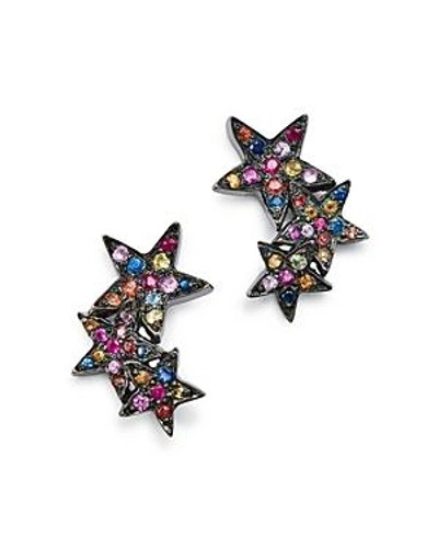 Shebee Sterling Silver Multicolor Sapphire Star Ear Climbers In Multi/silver